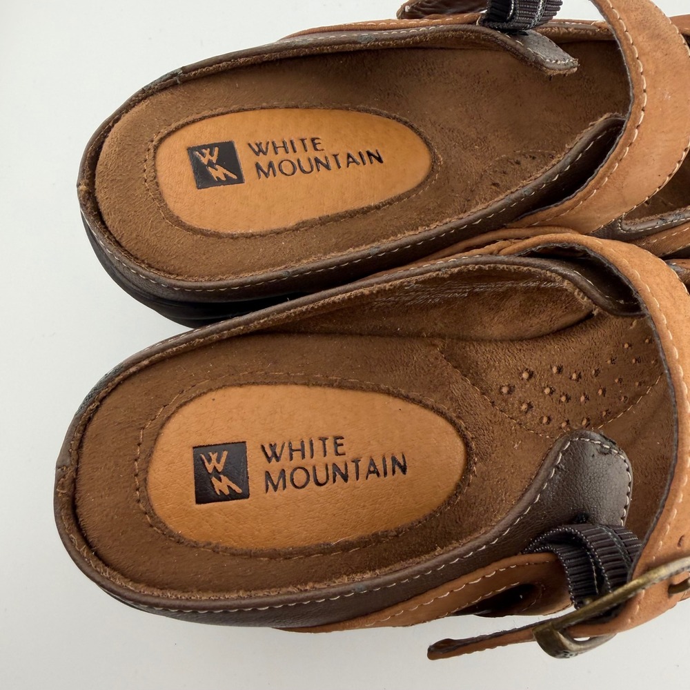White Mountain Mary Jane Mules Women Size 6M Brown Leather Clogs 2.5" Wedge - Picture 6 of 9